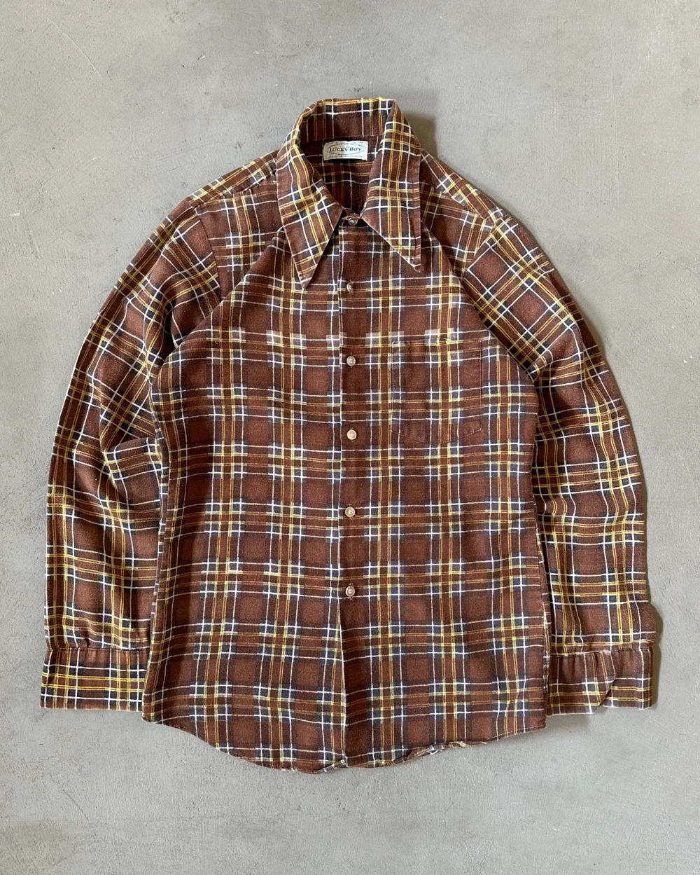 1970s - Distressed Brown/Yellow Plaid Flannel - XS