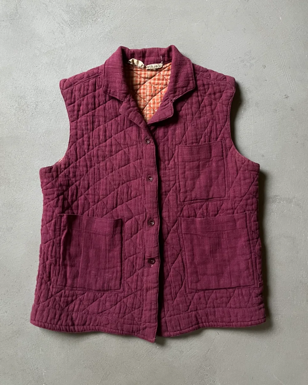 1970s - Burgundy Quilted Women's Vest - (W)S/M