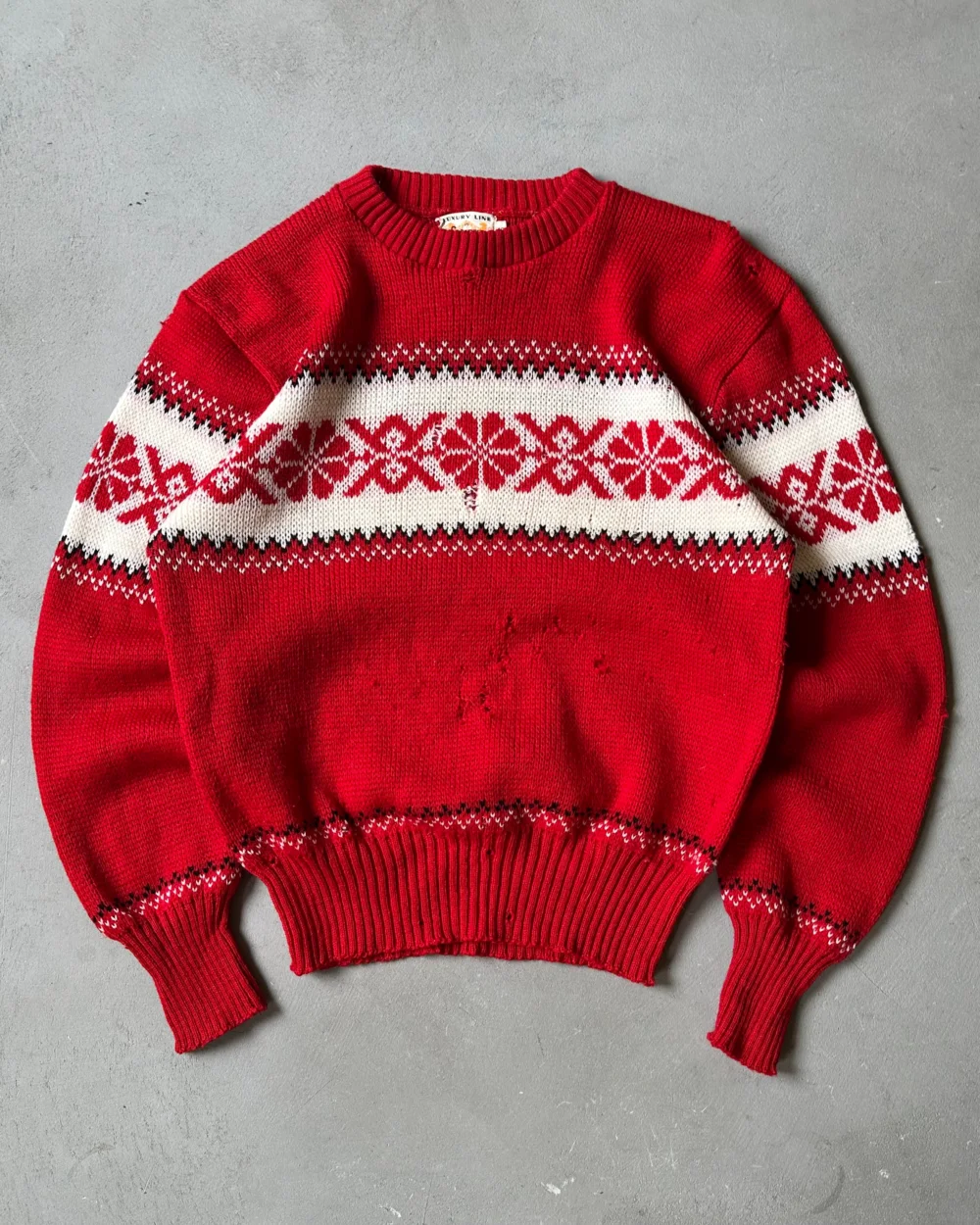 1960s - Distressed Red Nordic Sweater - M