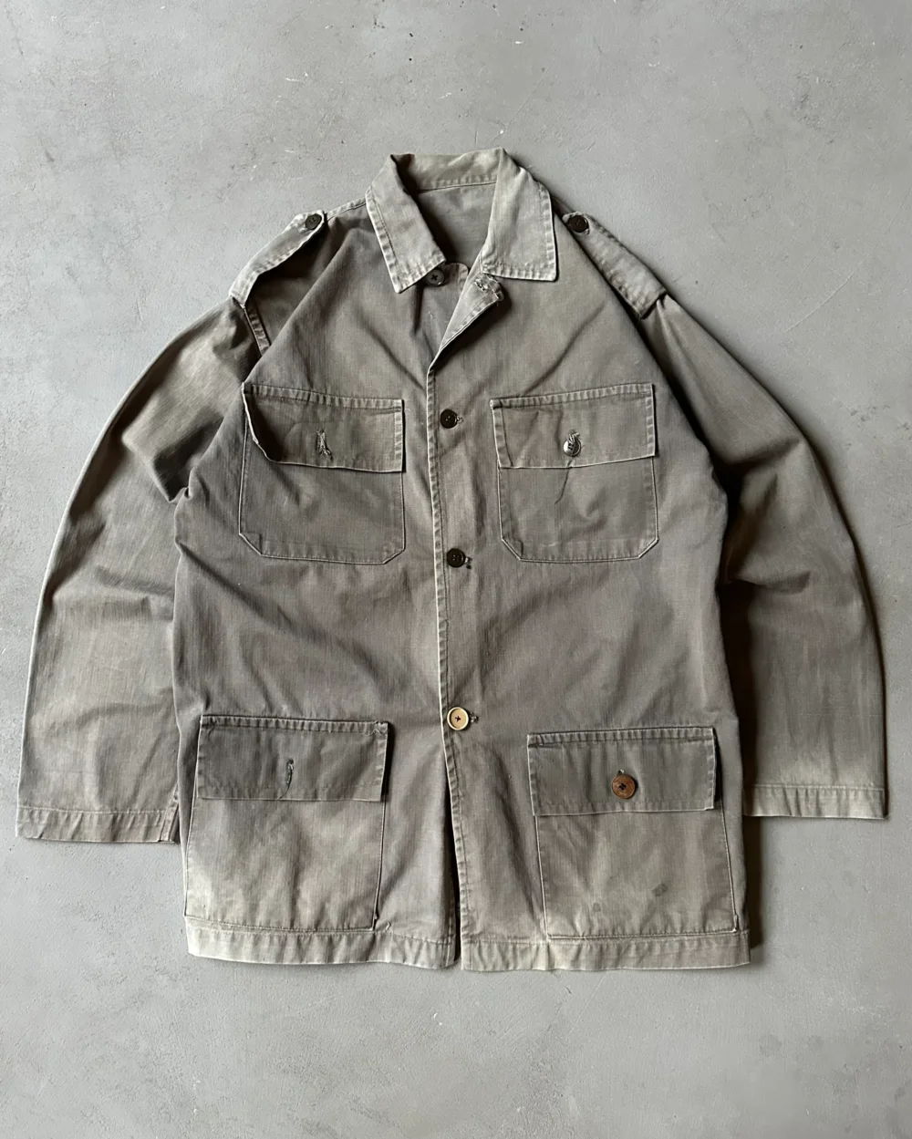 1960s - Faded Green HBT Euro Overshirt - M