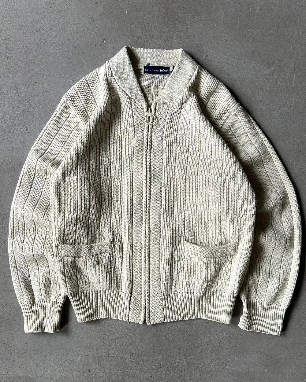 1990s - Cream Zip Up Cardigan - M
