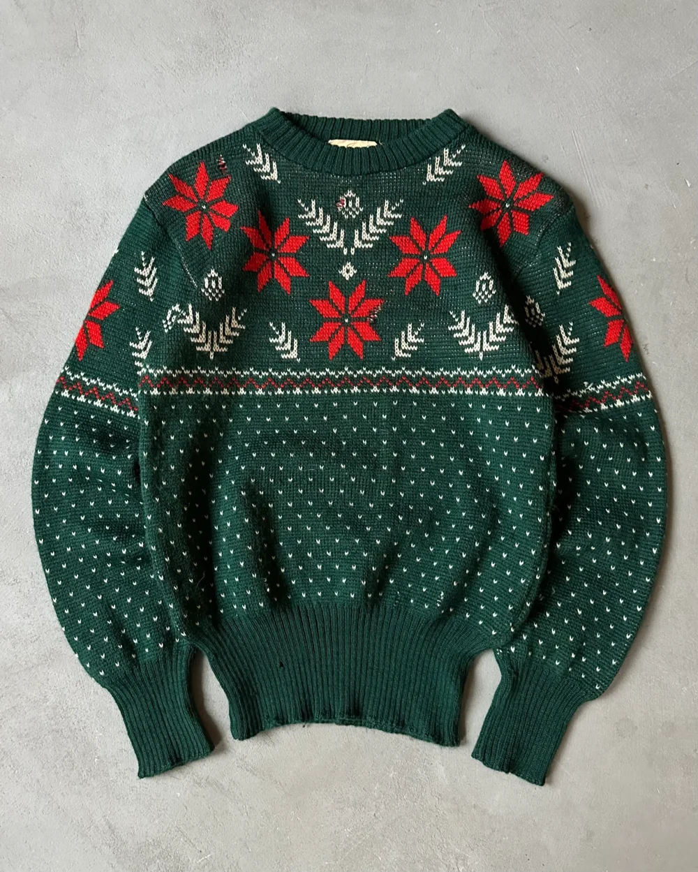 1960s- Distressed Green Nordic Sweater - S