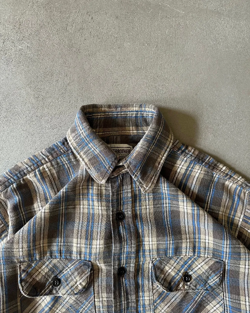 1980s - Blue/Beige Five Brother Plaid Flannel - M - 2
