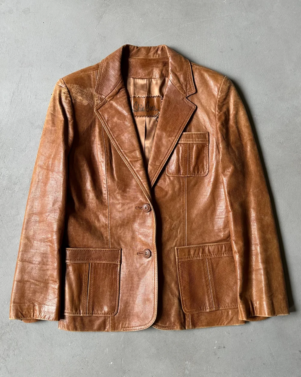 1980s - Distressed Camel Skin Gear Women's Leather Blazer - (W)S