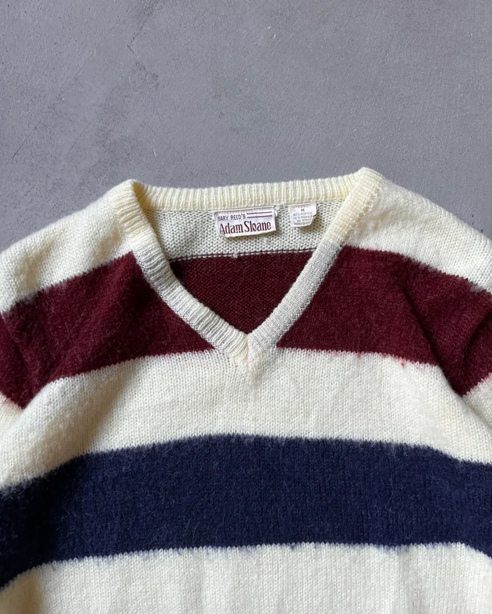 1980s - Cream/Navy Striped Sweater - M - 4
