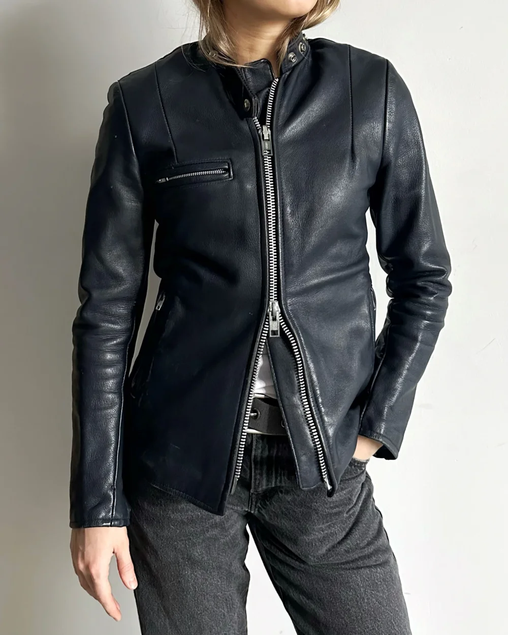 1970s - Dark Navy Brimaco Women's Leather Jacket - (W)XXS/XS - 2