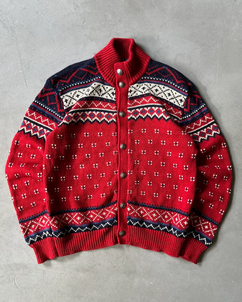 2000s - Red/Navy Polo RL Nordic Cardigan - L