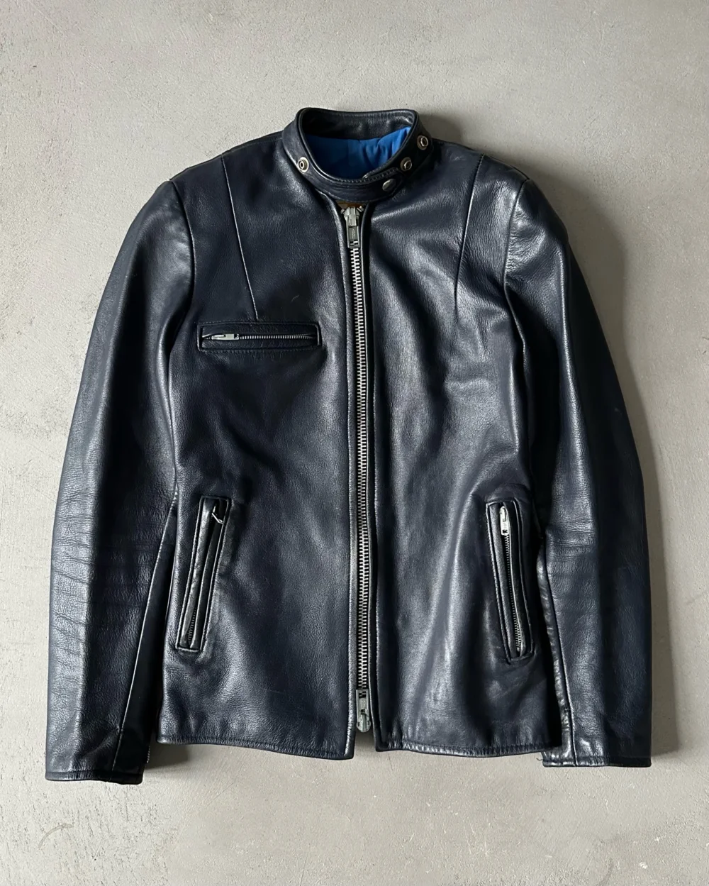 1970s - Dark Navy Brimaco Women's Leather Jacket - (W)XXS/XS