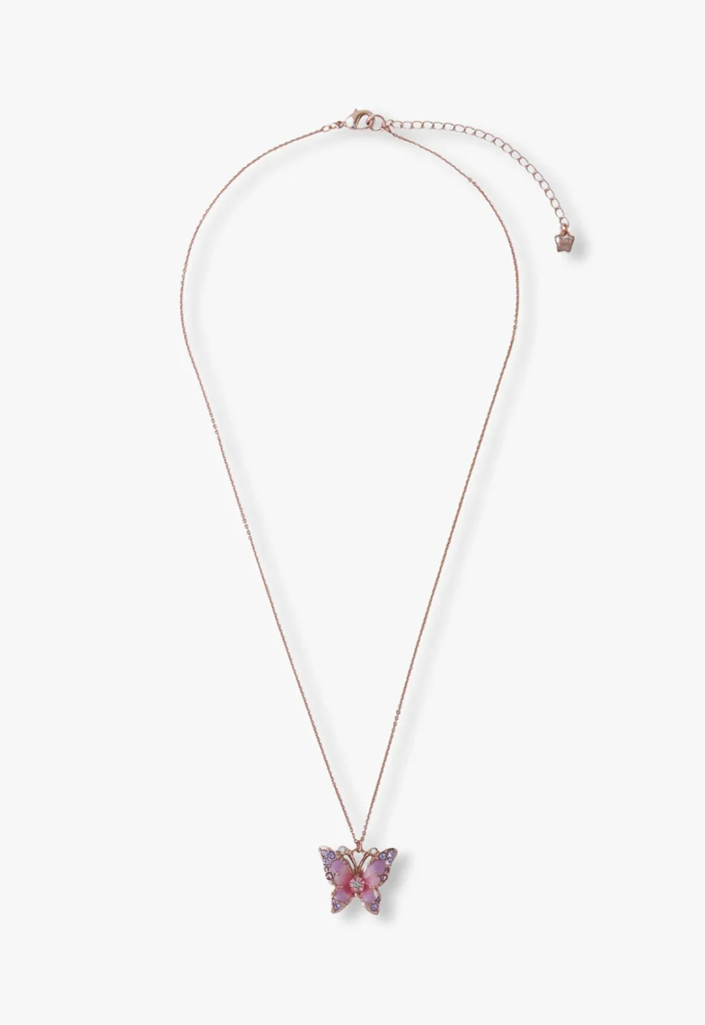 Pink & Lavender Butterfly Glow Necklace - Rose Gold