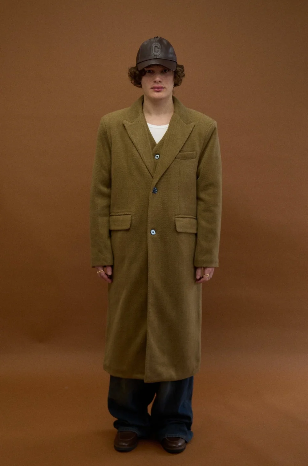 TEXTURED DOUBLE LAYER HERRINGBONE COAT