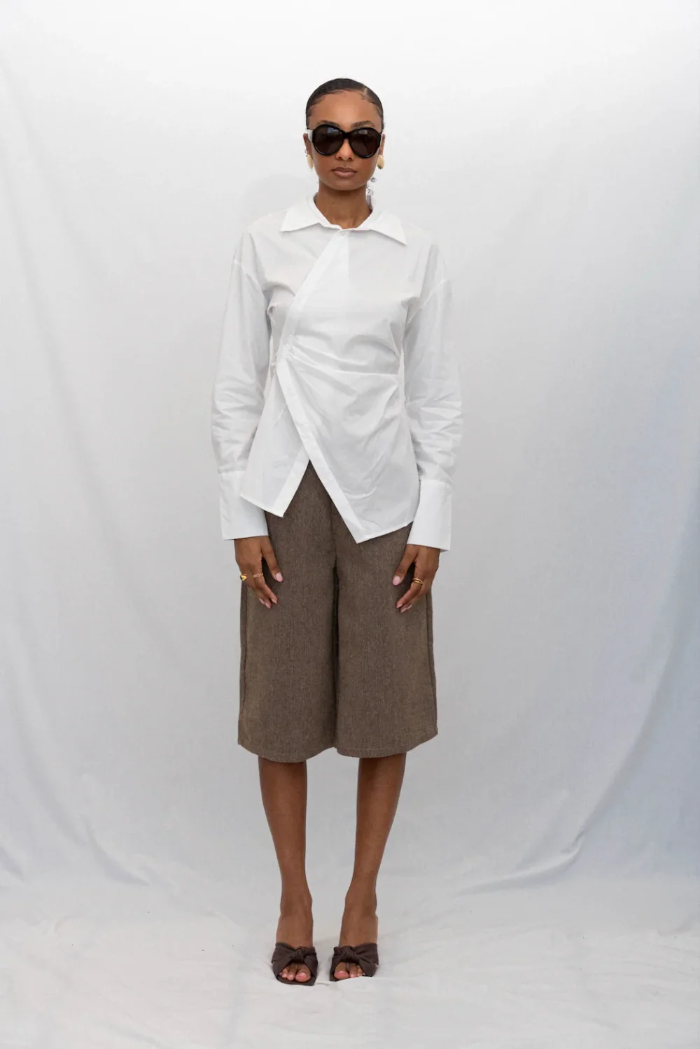 TAILORED TWILL SHORTS, BROWN - 3