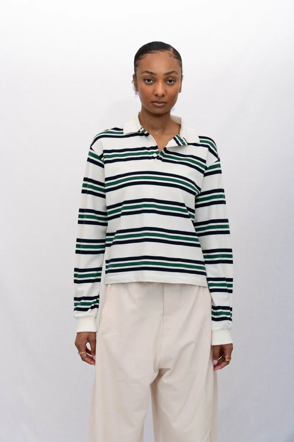 SPORTY LONG SLEEVE POLO, PINE STRIPED