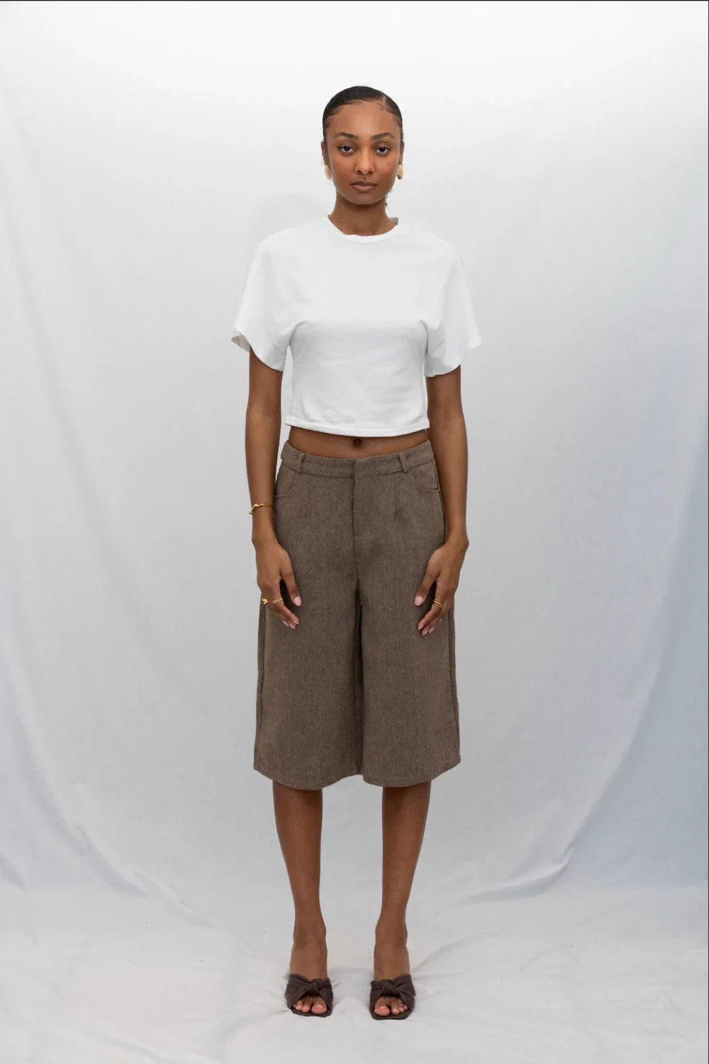 TAILORED TWILL SHORTS, BROWN - 2