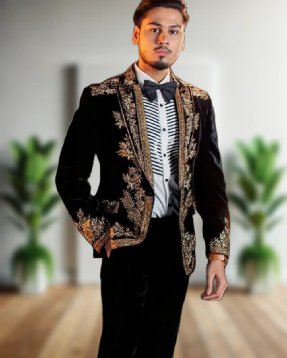 Faisaloutfits Wedding Special – Handcrafted Luxury 4-Piece Suit for Grooms (Blazer, Pant, Shirt & Bow Tie) | Royal Wedding Special | Custom-Made Designer Suit for Grooms – Luxury Tailored Elegance by Faisaloutfits - Faisal Outfits