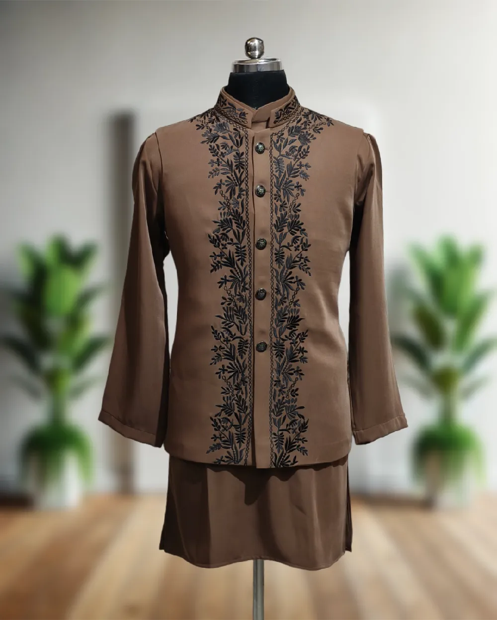 Mens Premium Designer Luxury Thread Embroidered Nehru Jacket Kurta Pajama Set Elegant Wedding Reception & Festive Wear by Faisaloutfits - Faisal Outfits - 3