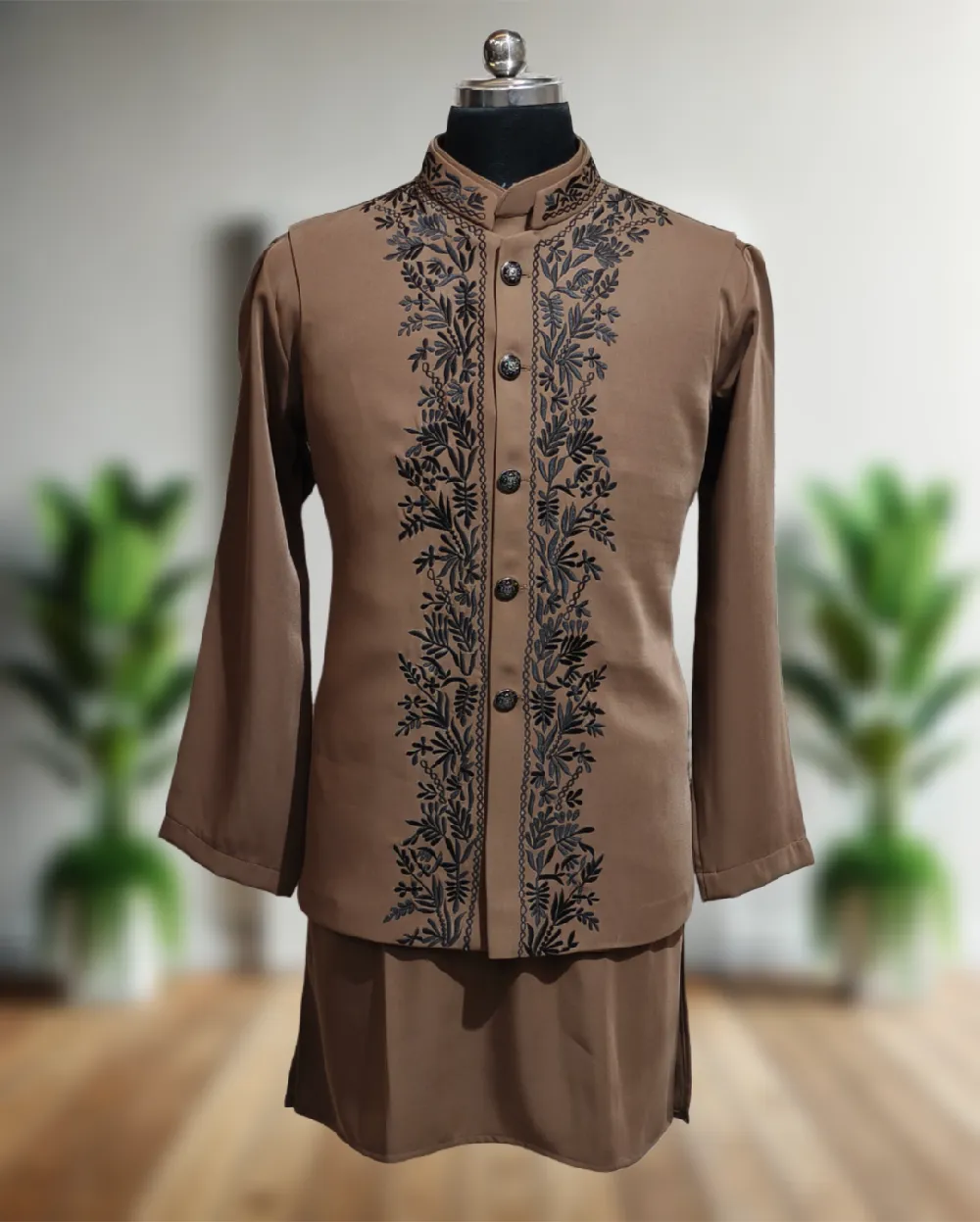 Mens Premium Designer Luxury Thread Embroidered Nehru Jacket Kurta Pajama Set Elegant Wedding Reception & Festive Wear by Faisaloutfits - Faisal Outfits