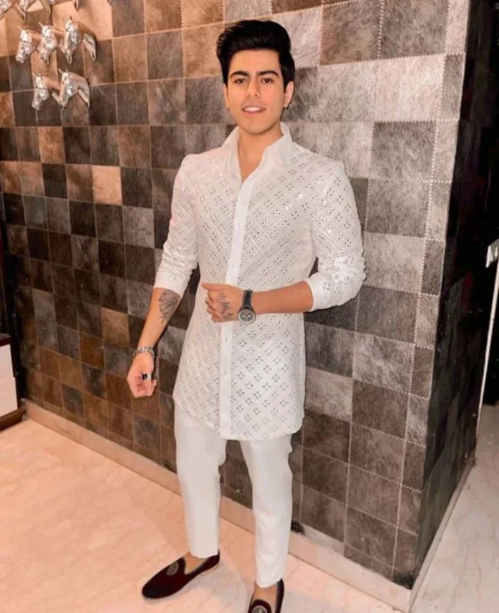 Men’s Wedding Special Designer Luxury Mirror Embroidery Work Indo-Western Style Kurta with Pant Set – Latest Trending Festive Wear by Faisaloutfits - Faisal Outfits