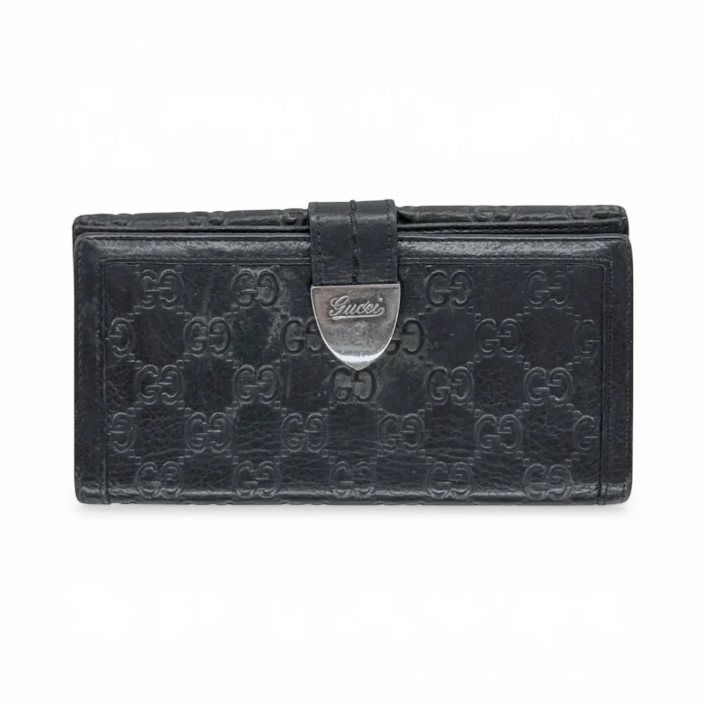 Gucci Guccissima Leather Long Wallet Portemonnaie Schwarz