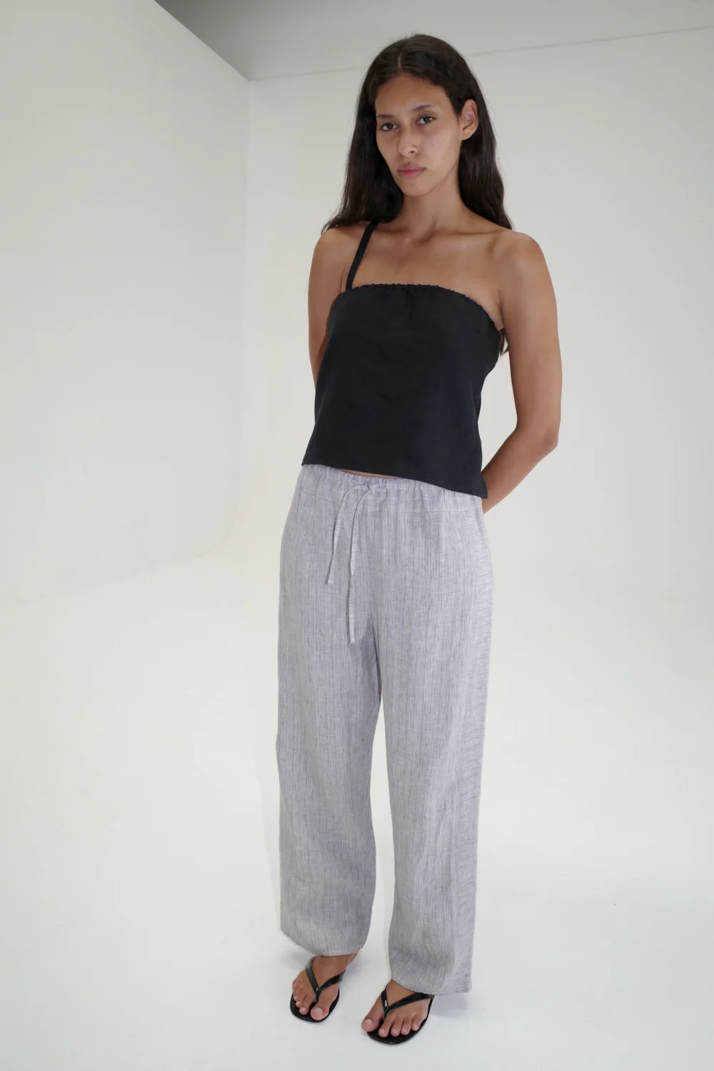 Double Waist Linen Pant - Haze Blue