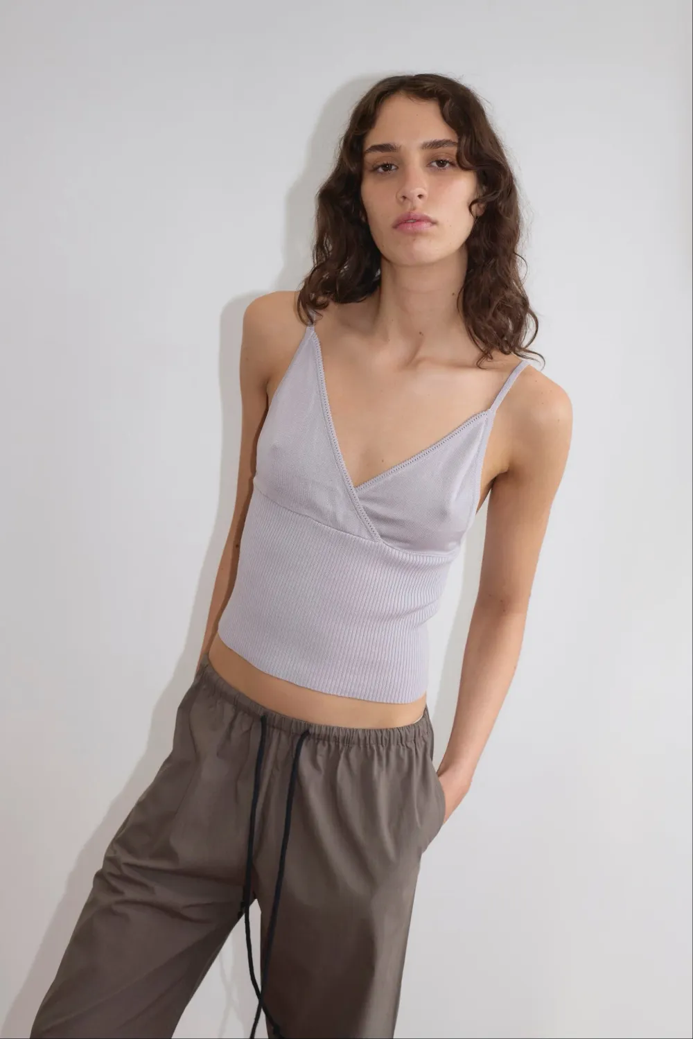 Cross Panel Knit Top - Soft Lilac