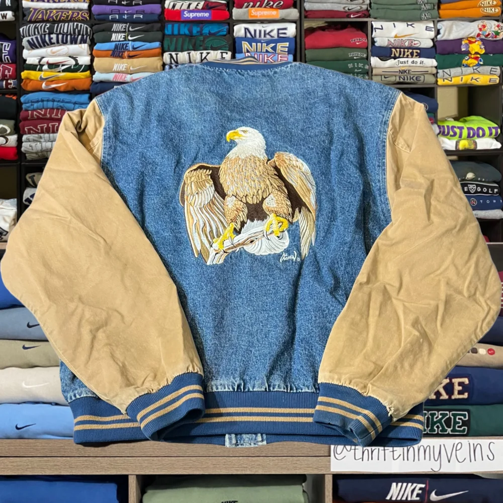 90s denim eagle varsity jacket