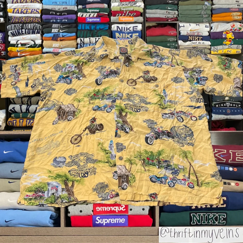 vintage 90s harley davidson button up shirt
