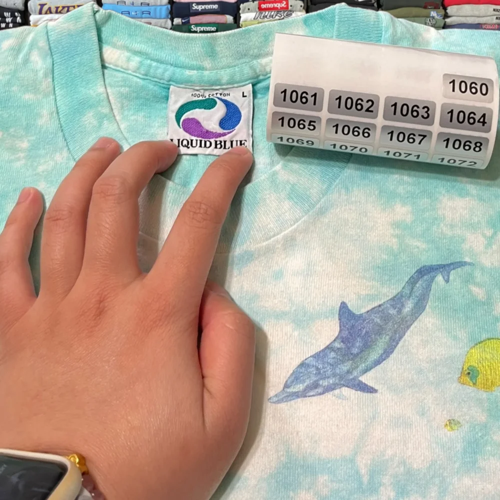 90s liquid blue sea life nature all over print - 3