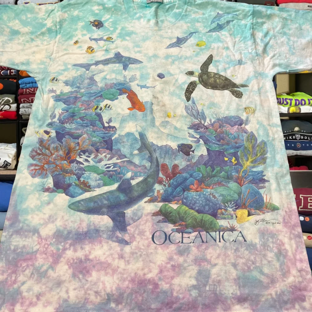 90s liquid blue sea life nature all over print - 2