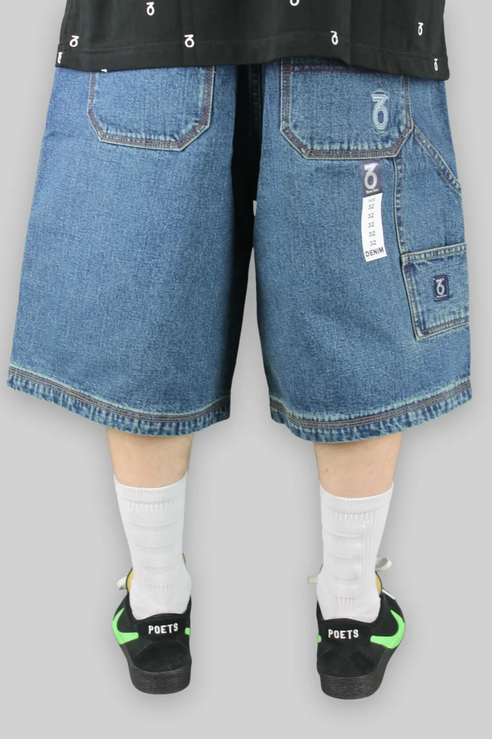 Carpenter Loose Fit Denim Shorts (Dirty Mid Blue)