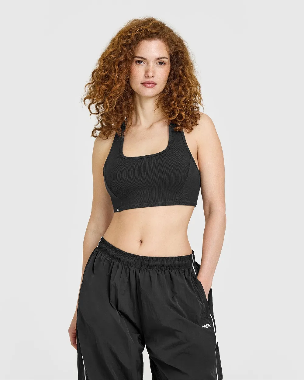 Mellow™ Rib Square Neck Bra | Soft Black