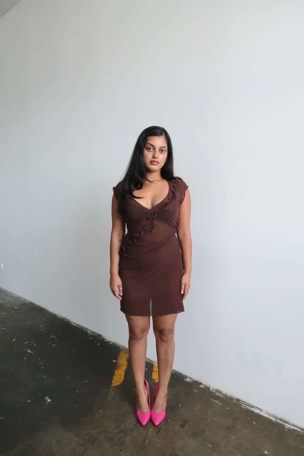 Rosette Midi Dress - Chocolate - 3