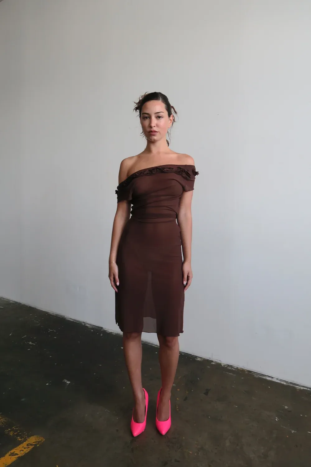 Rosette Midi Dress - Chocolate - 2