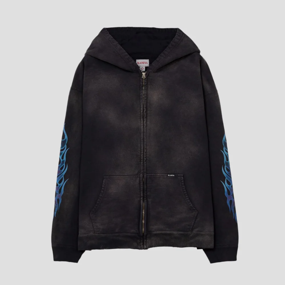 FIRE DISTRESSED ZIP HOODIE