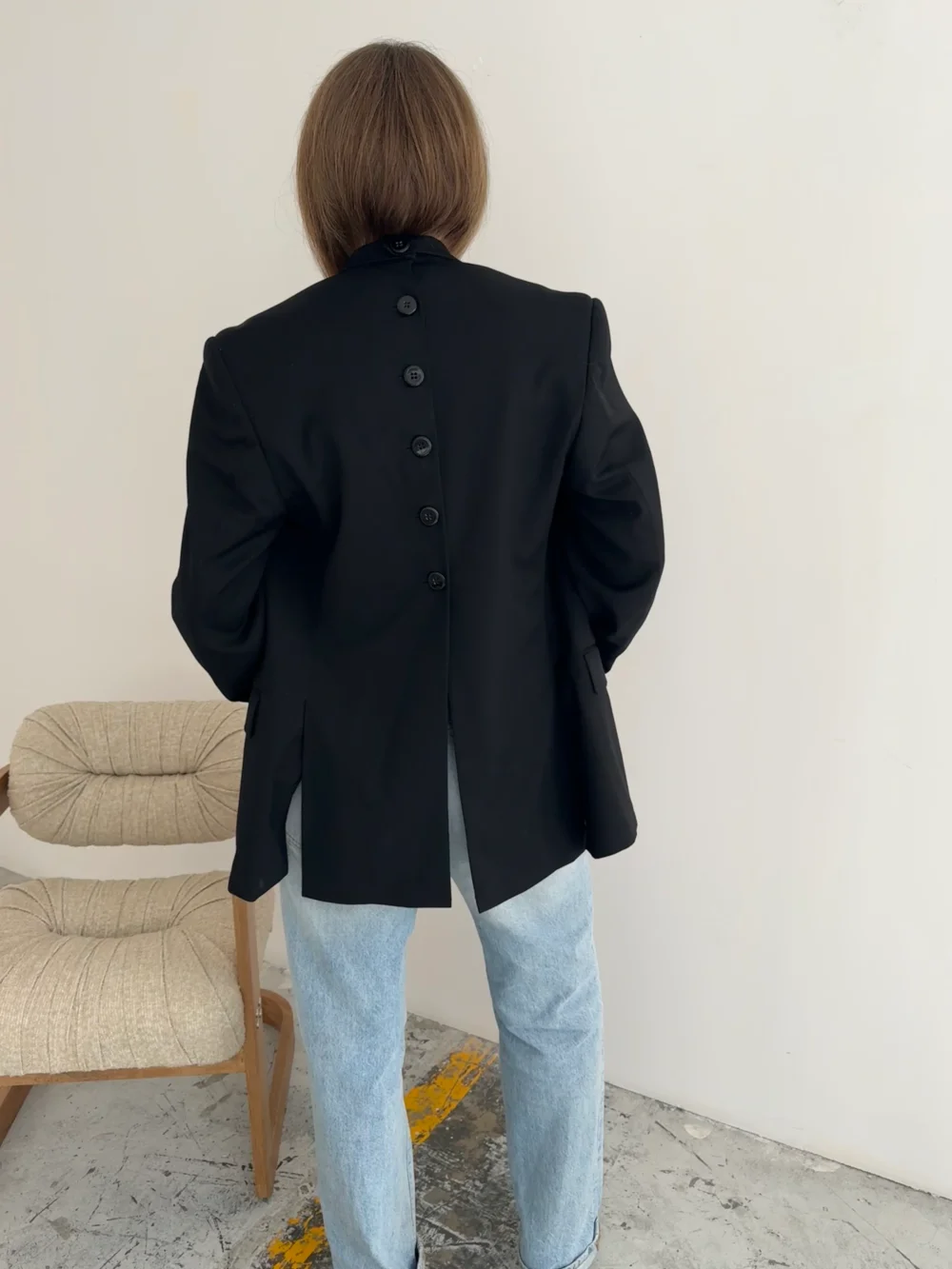 Black double breasted button back blazer - 4