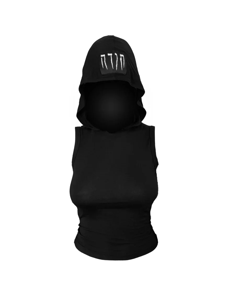 HOODED SLEEVE-LESS BLACK TOP