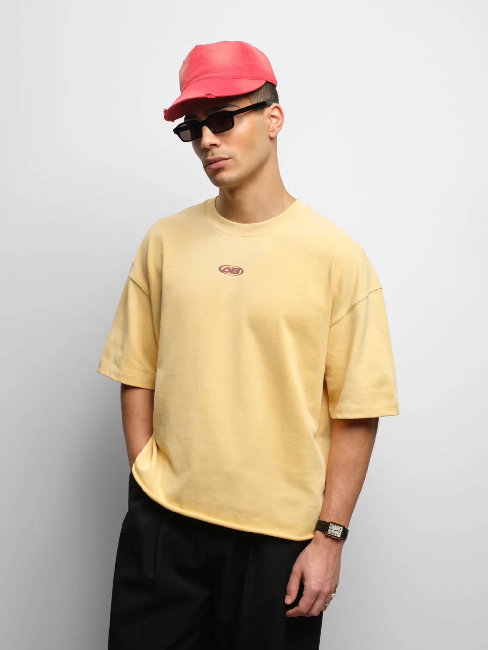 raw hem ellipse t-shirt washed yellow - 4