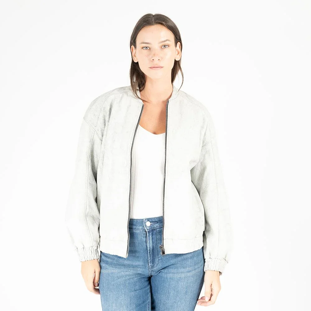 Pina OS Leather Jacket, White Marble