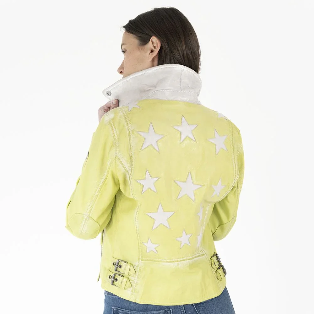Christy RF Star Detail Leather Jacket, Limeade