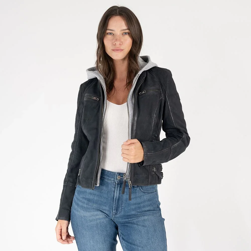 Lisa RF Leather Jacket, Indigo