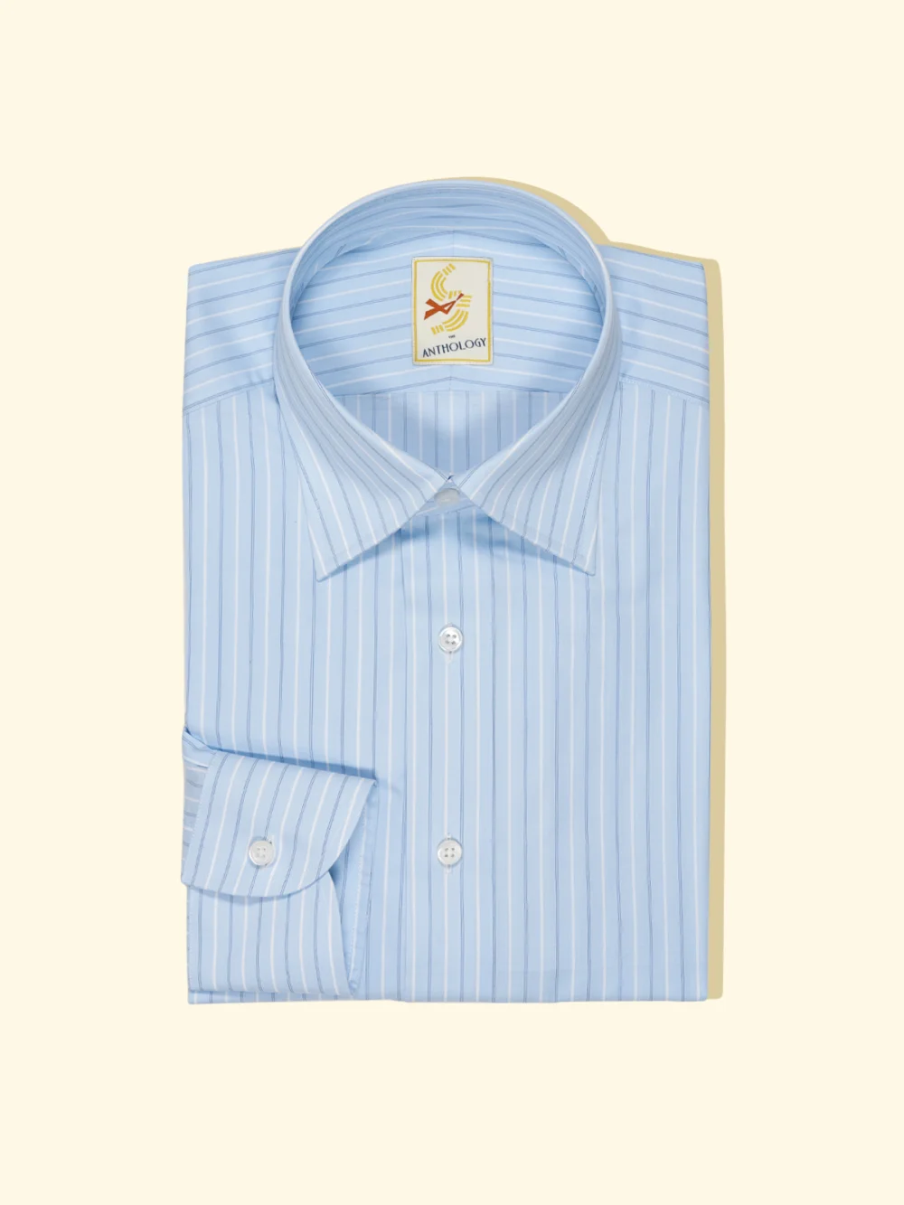 Sky, Deep Blue and White Point Collar Striped Shirt — The Anthology