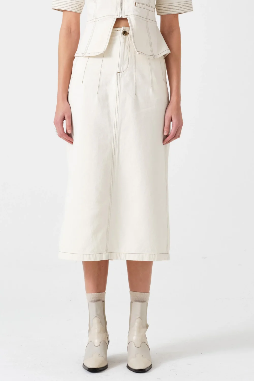 Noah Midi Denim Skirt in Ecru