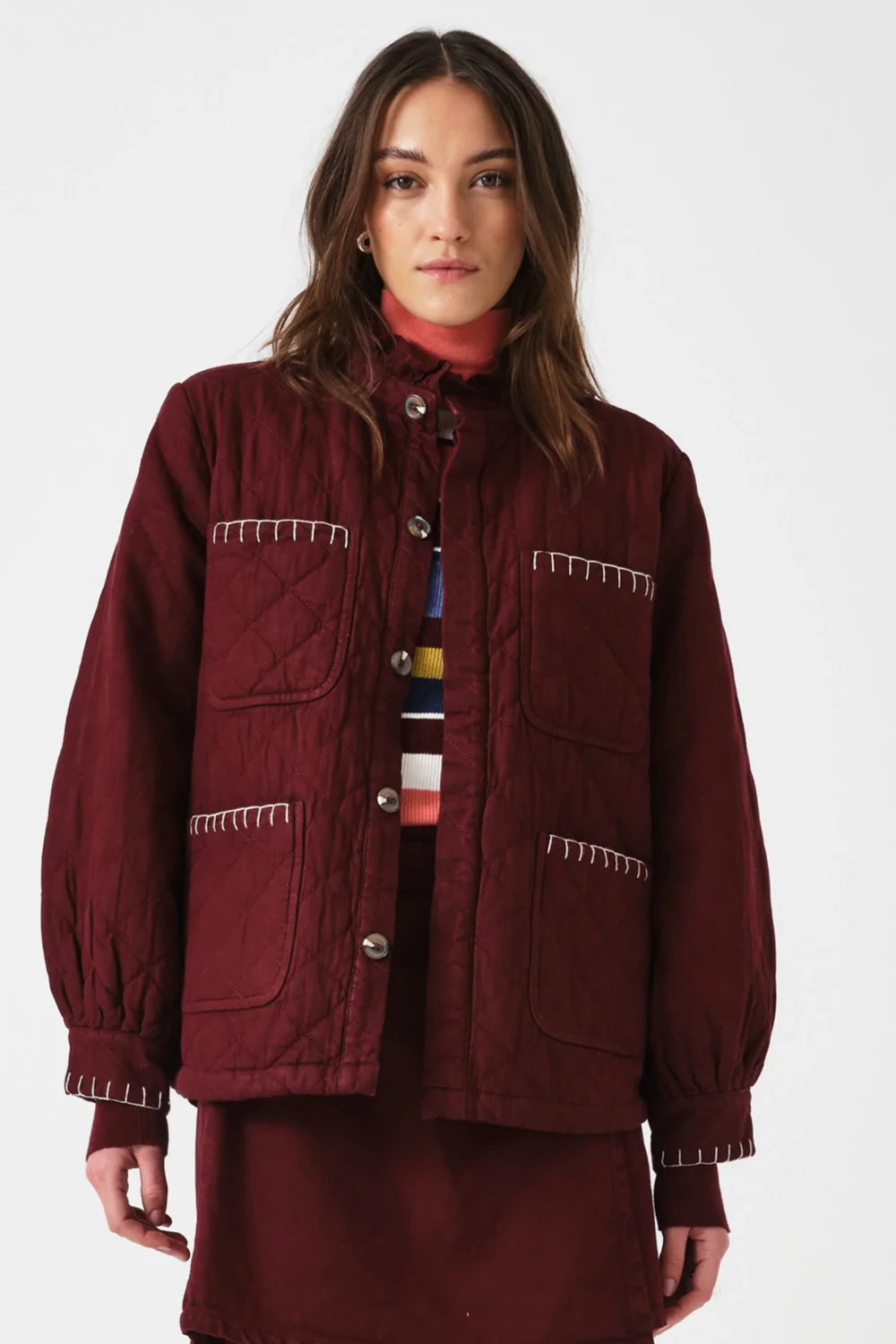 Pablo Quilted Denim Jacket in Mulberry