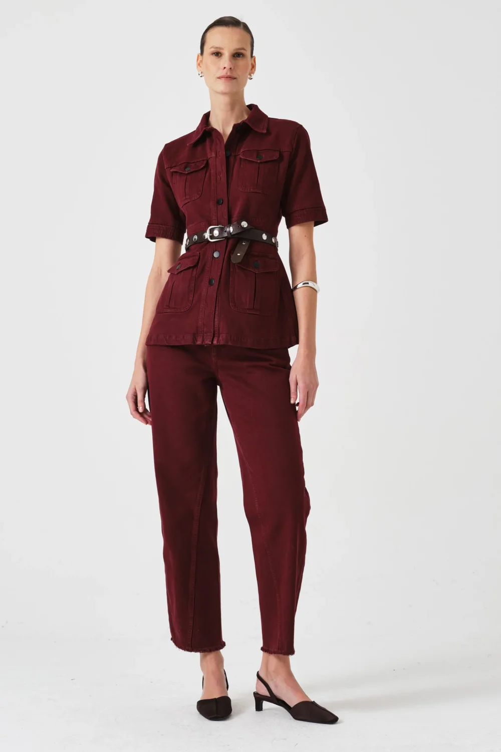 Ani Half Sleeve Denim Jacket in Mulberry - 5