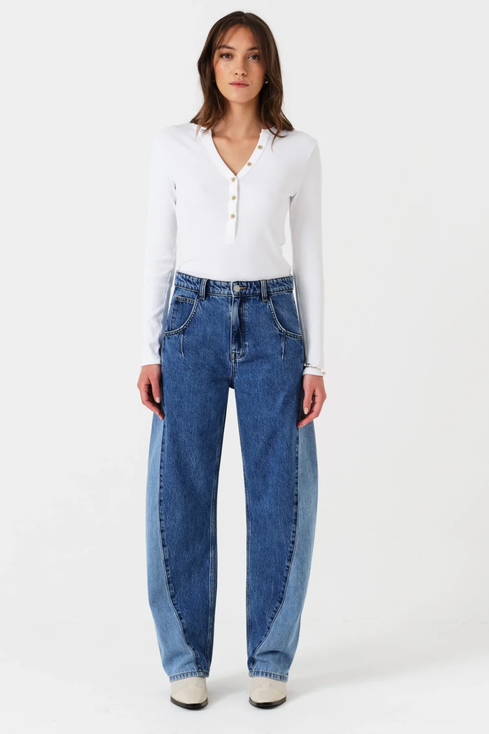 Nina Barrel Leg Jean in Two Tone - 2