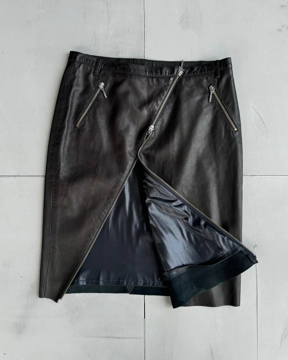 Plein Sud Lamb Leather Asymmetric Zipper Skirt - S - 2