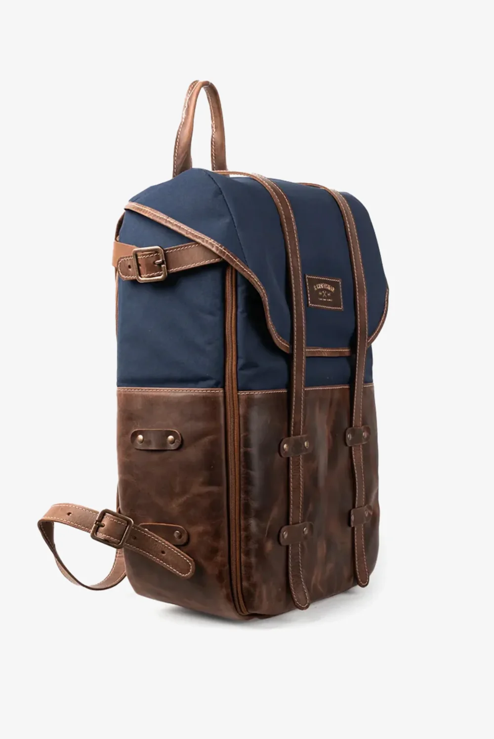 Mochila Couro Marrom com Lona Azul Arya - 2