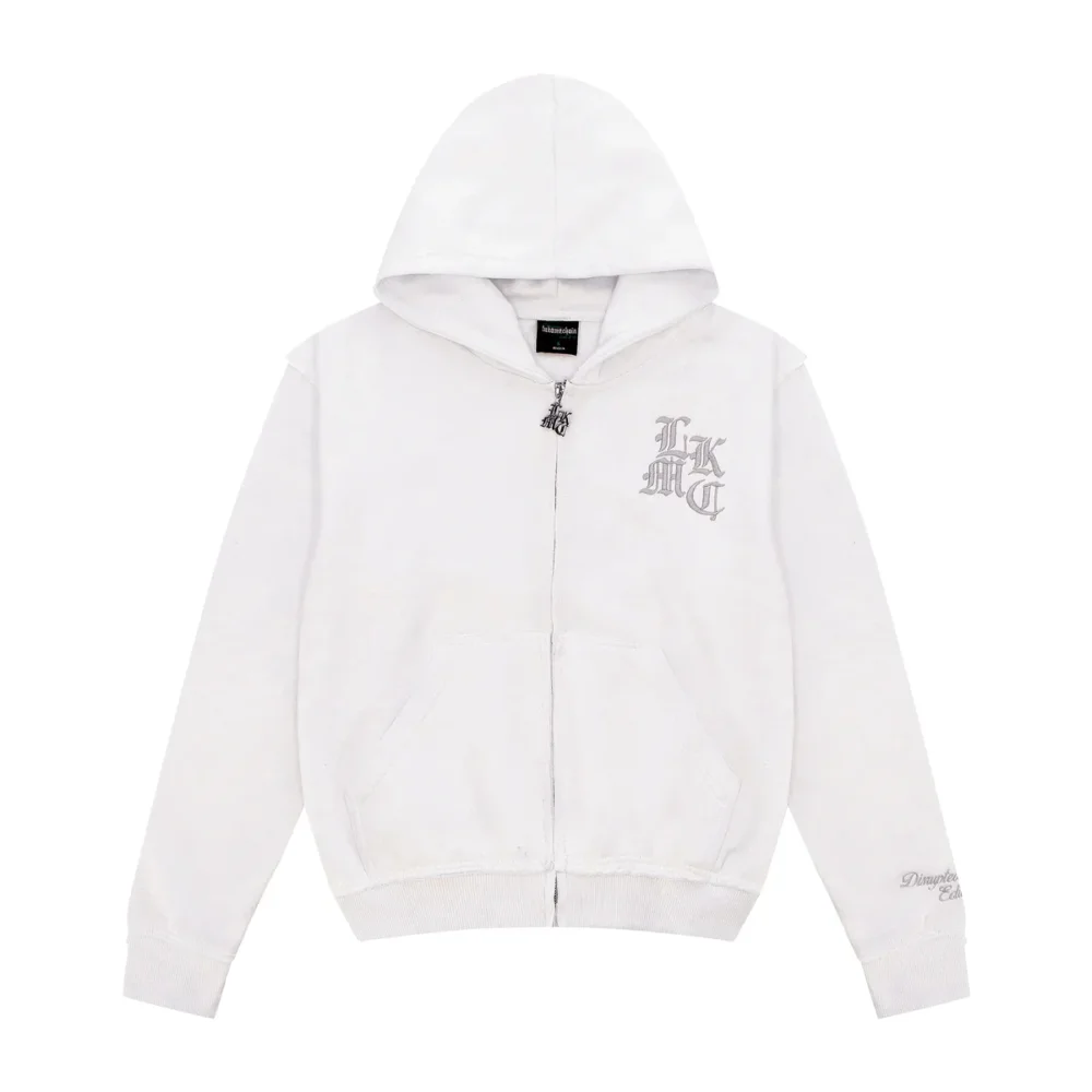 Distressed Zip Hoodie White