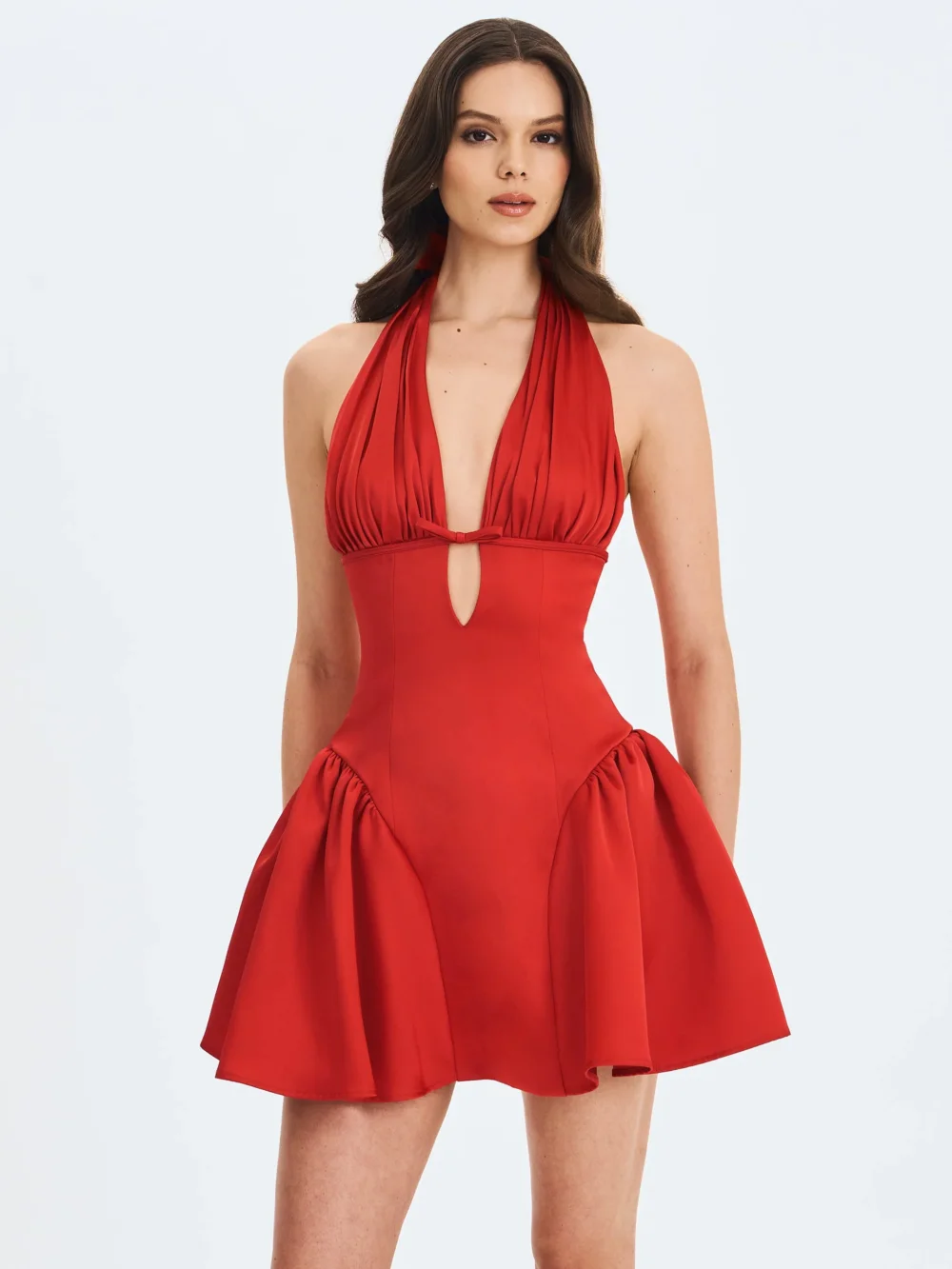 Peyton Ruby Plunging Halter Keyhole Mini Dress