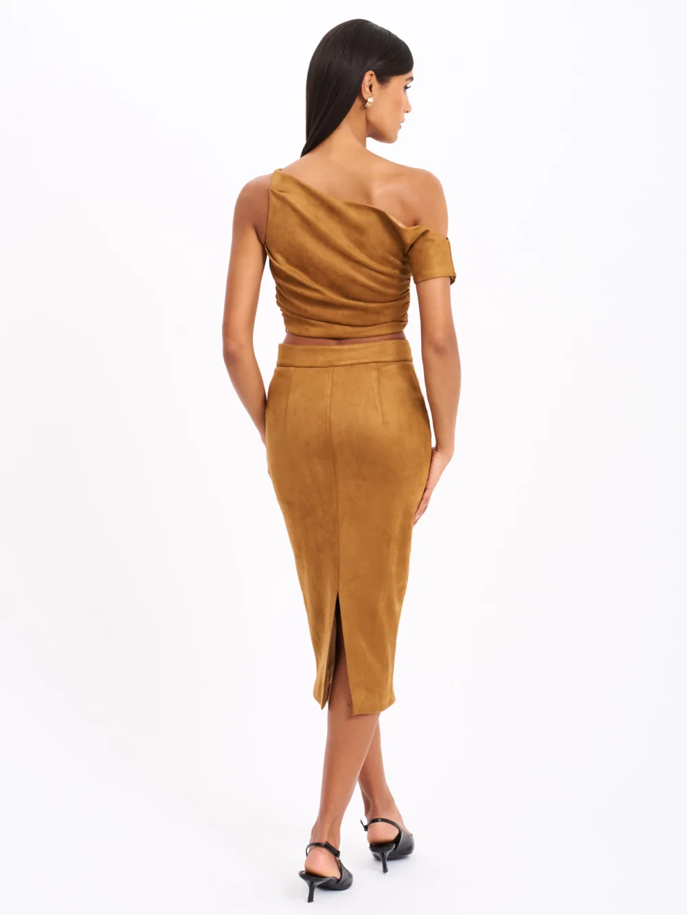 Zabrina Brown Suede Straight Pencil Skirt - 4