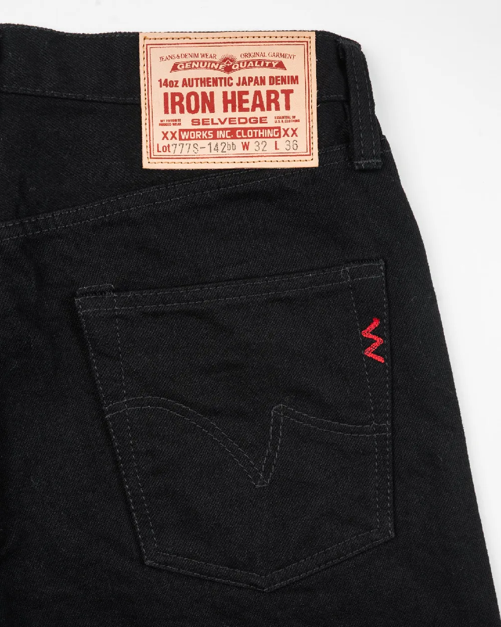14oz Selvedge Denim Slim Tapered Cut Jeans - Black/Black - 5